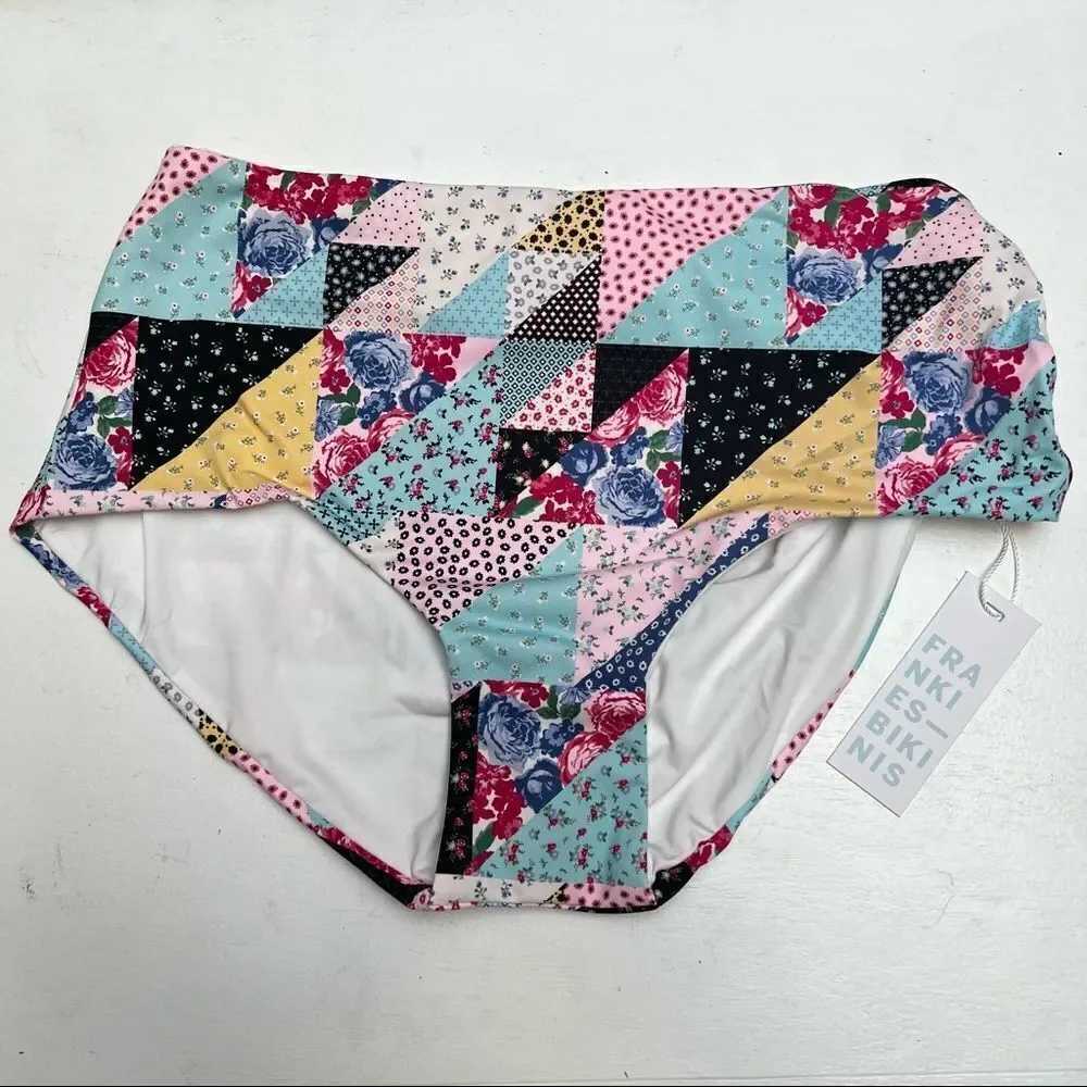 Frankies Bikinis Patchwork Halterneck Bikini Top and Puck Bikini Bottom Medium